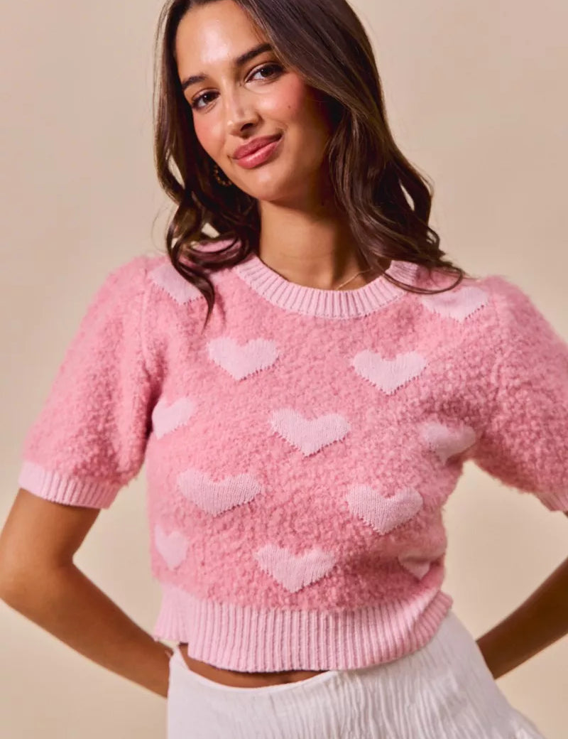 SO ME All Over Heart Valentine Cropped Sweater on Simply Obsessed