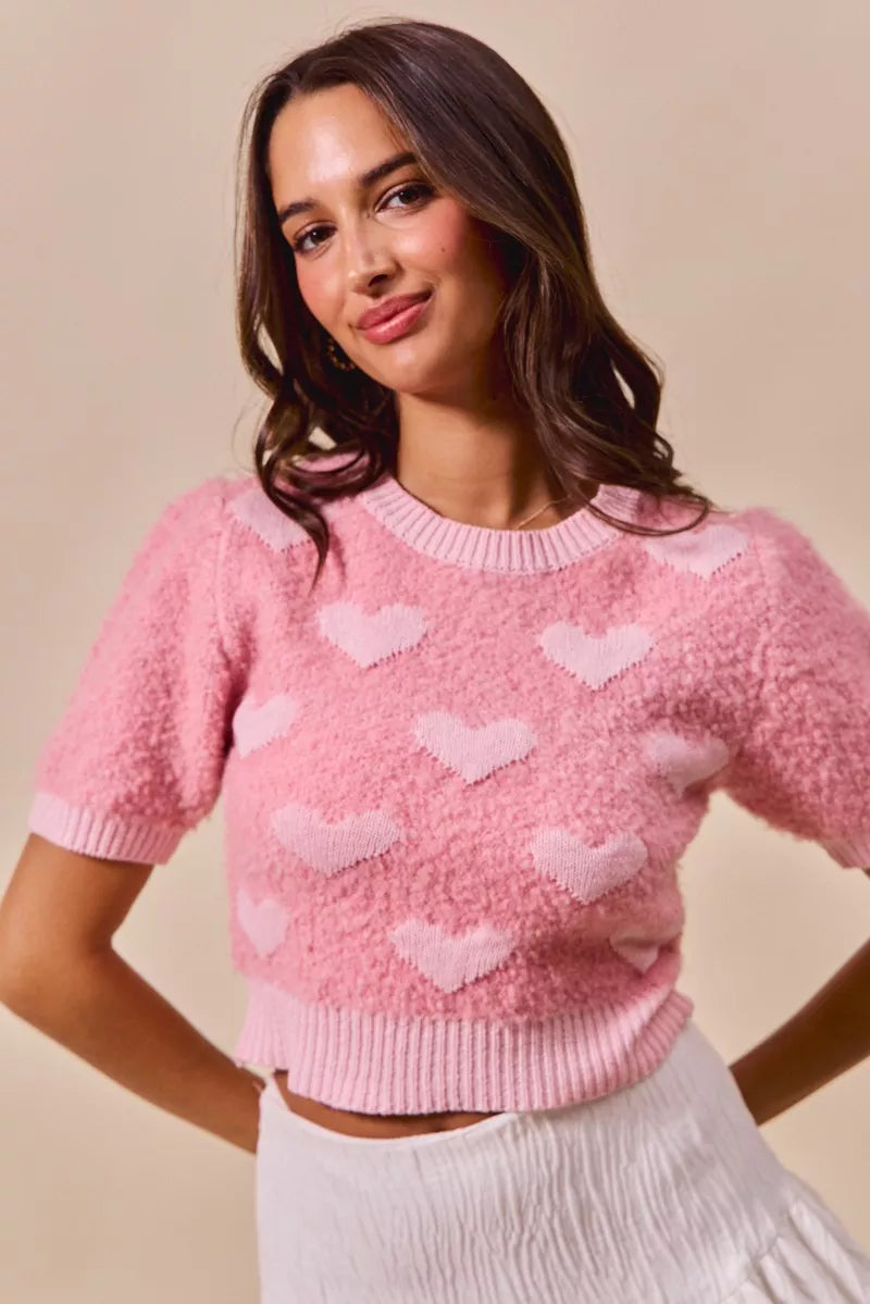 SO ME All Over Heart Valentine Cropped Sweater on Simply Obsessed