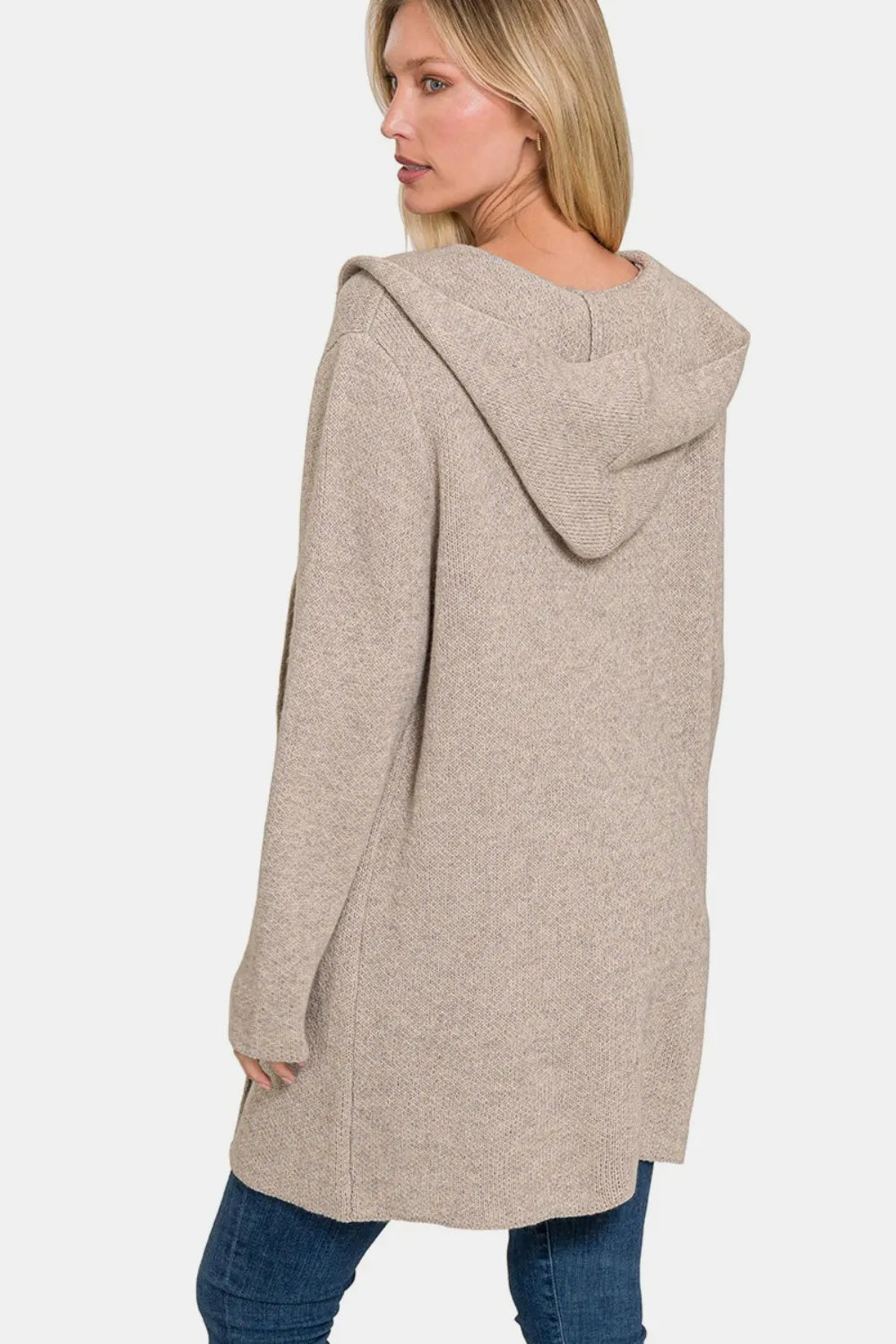 ZENANA Hooded Open Front Sweater Cardigan on Simply Obsessed