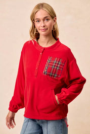 BIBI Christmas Theme Fleece Buttoned Top with Pockets on Simply Obsessed