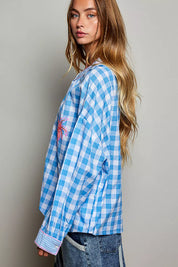 POL Gingham Embroidered Palm Tree Blouse on Simply Obsessed