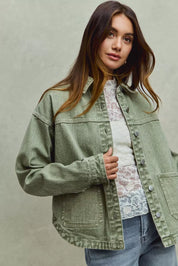 SO ME Vintage Washed Button Twill Shacket on Simply Obsessed