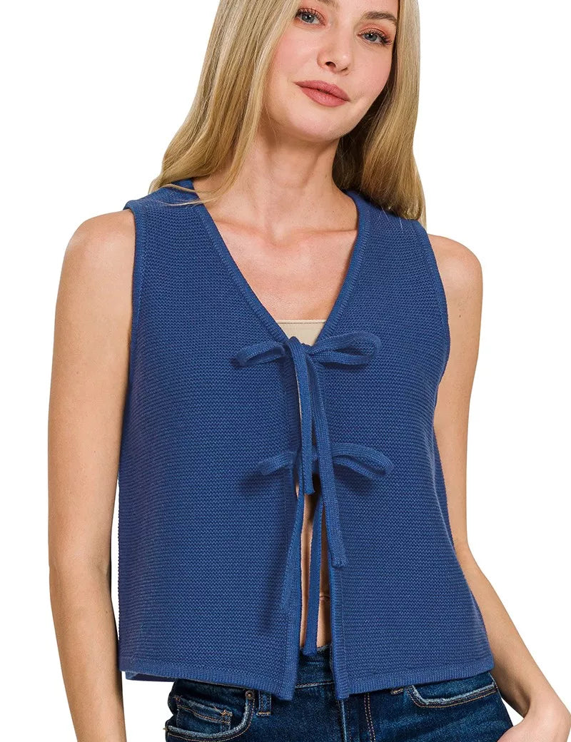 ZENANA Tie Front Sweater Vest on Simply Obsessed