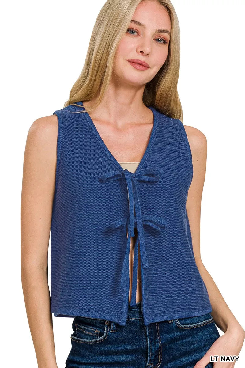 ZENANA Tie Front Sweater Vest on Simply Obsessed