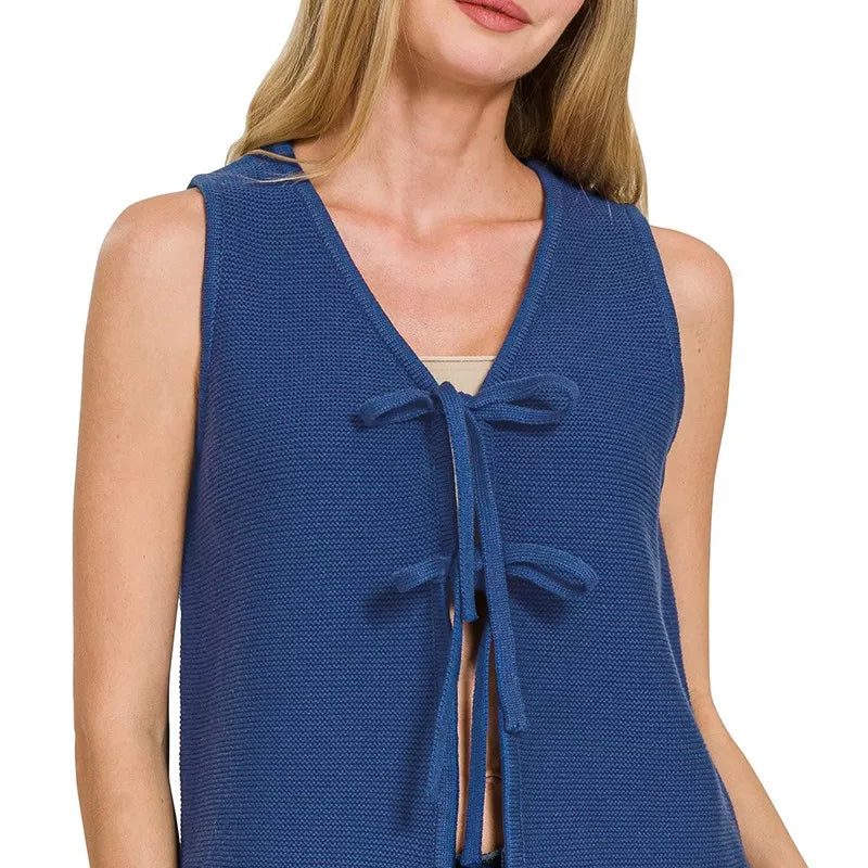 ZENANA Tie Front Sweater Vest on Simply Obsessed