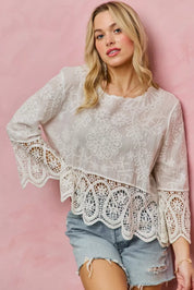 SO ME Floral Embroidered Crochet Lace Trimmed Top **DOORBUSTER** on Simply Obsessed