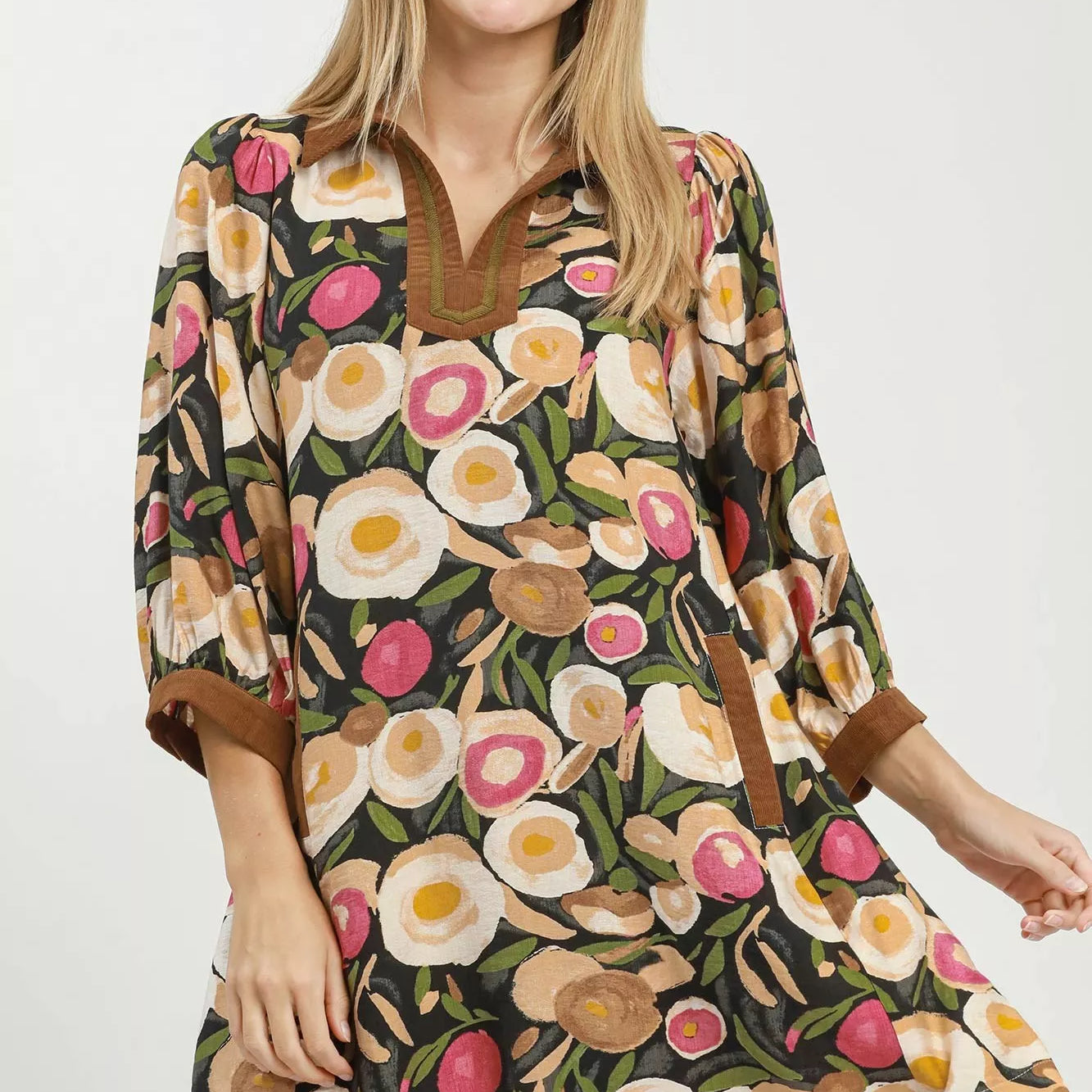 UMGEE Mix Floral Contrast Trim Shift Mini Dress **DOORBUSTER** on Simply Obsessed