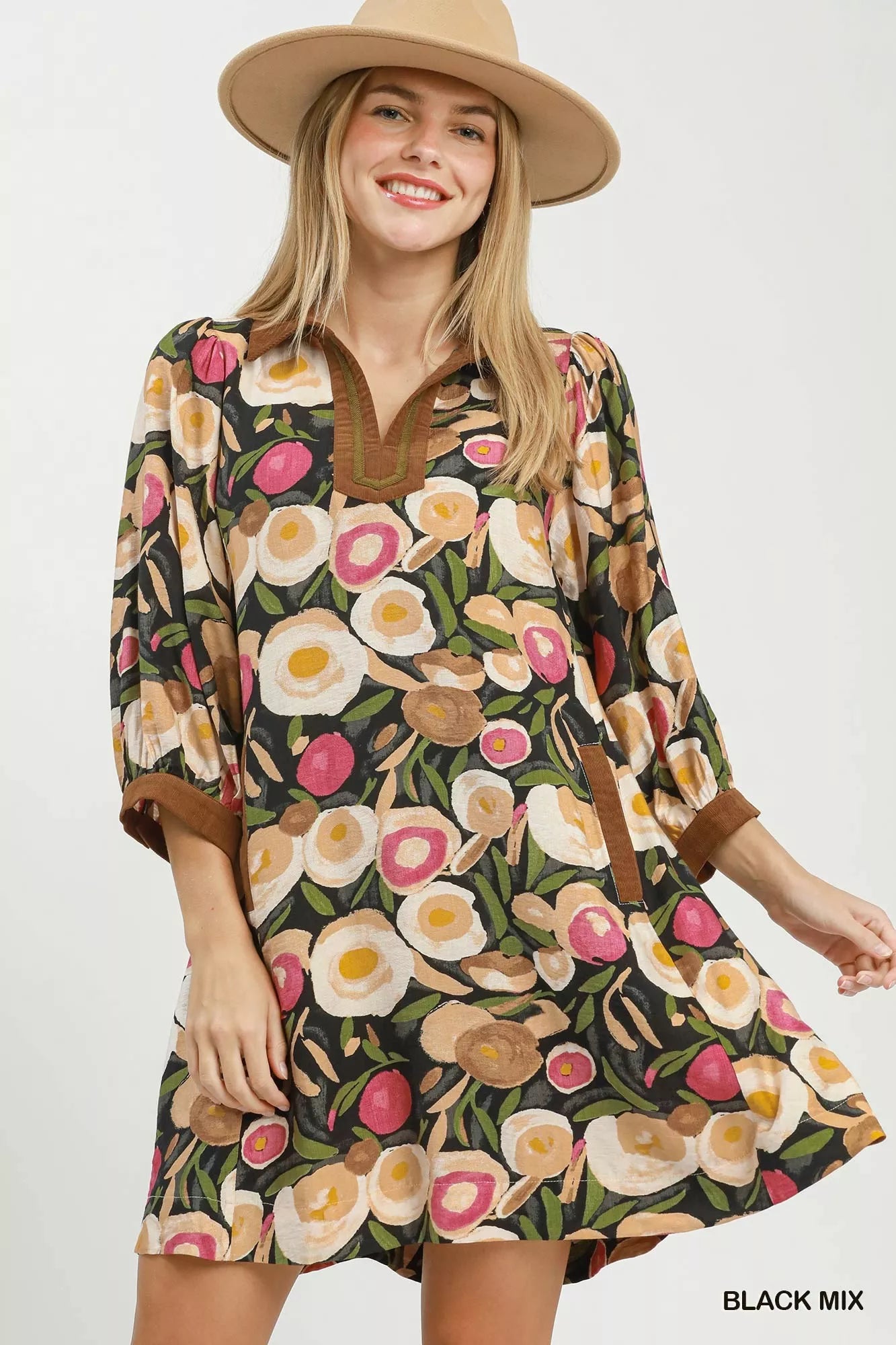 UMGEE Mix Floral Contrast Trim Shift Mini Dress **DOORBUSTER** on Simply Obsessed