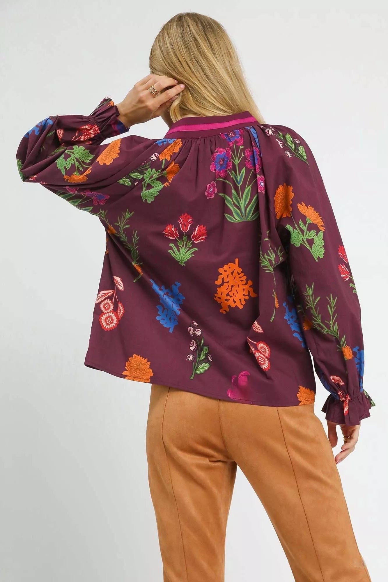 UMGEE Floral Print Flounce Sleeve Blouse on Simply Obsessed