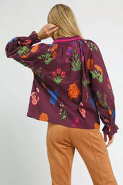 UMGEE Floral Print Flounce Sleeve Blouse on Simply Obsessed