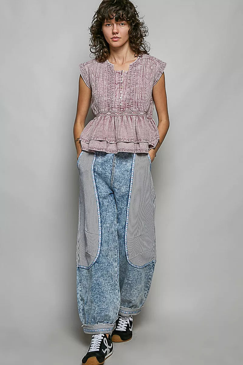 POL Eyelet Embroidery Pintuck Sleeveless Cotton Blouse on Simply Obsessed
