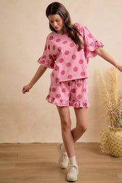 BIBI Polka Dots Printed Ruffled Detail Top And Shorts Set **DOORBUSTER** on Simply Obsessed