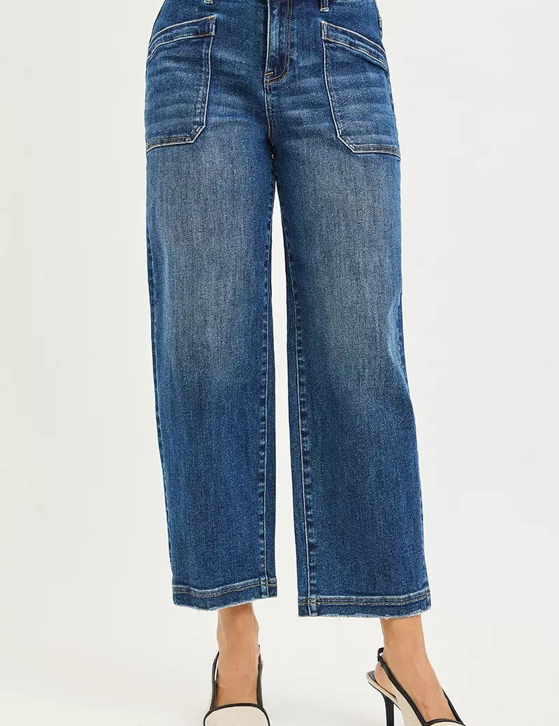 RISEN Slouchy Cropped Baggy Jeans with Front Patch Pocket on Simply Obsessed