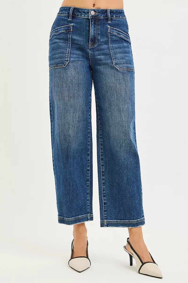 RISEN Slouchy Cropped Baggy Jeans with Front Patch Pocket on Simply Obsessed