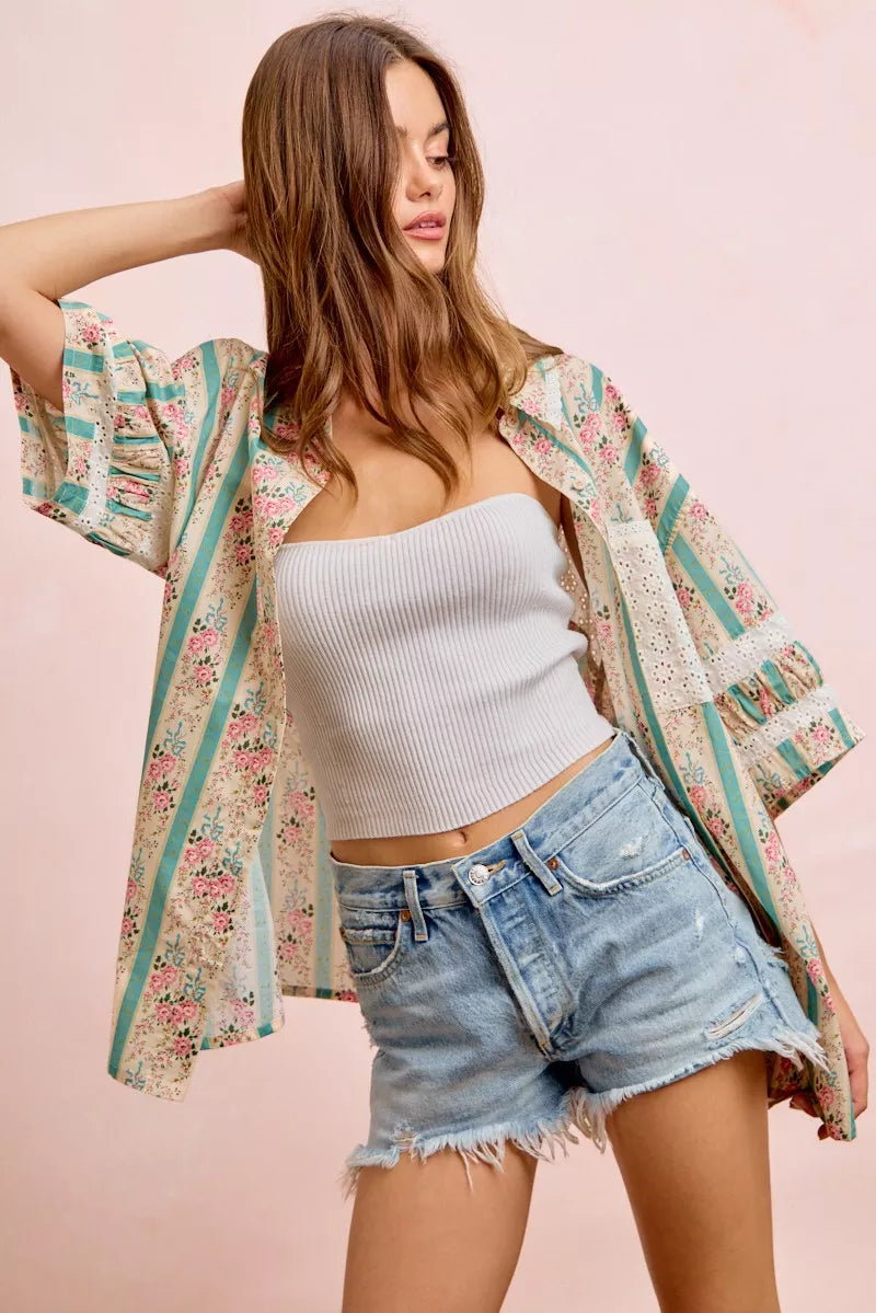 BIBI Eyelet Lace And Floral Mix And Match Shirt Top on Simply Obsessed