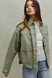 SO ME Vintage Washed Button Twill Shacket on Simply Obsessed