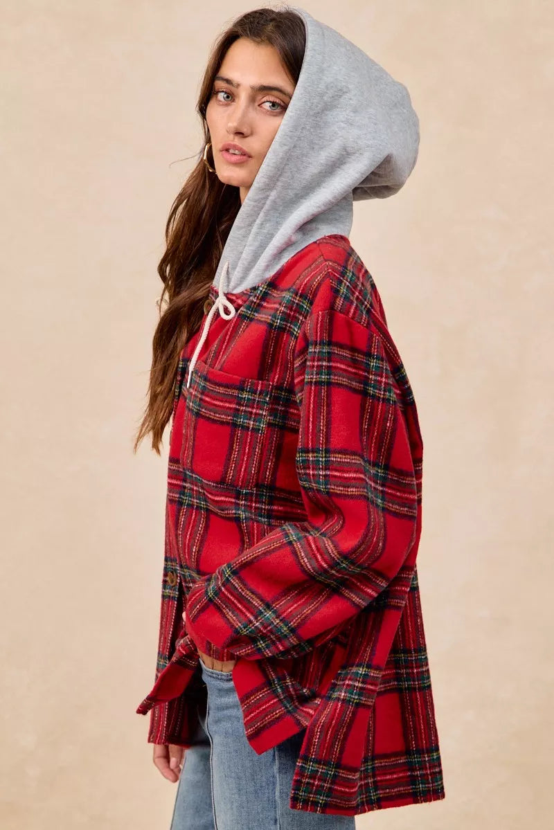BIBI Brushed Plaid Hooded Jacket on Simply Obsessed