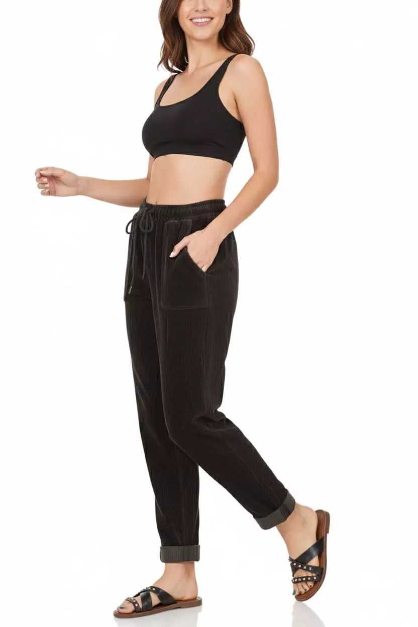 ZENANA Corduroy Drawstring Cuffed Pants on Simply Obsessed