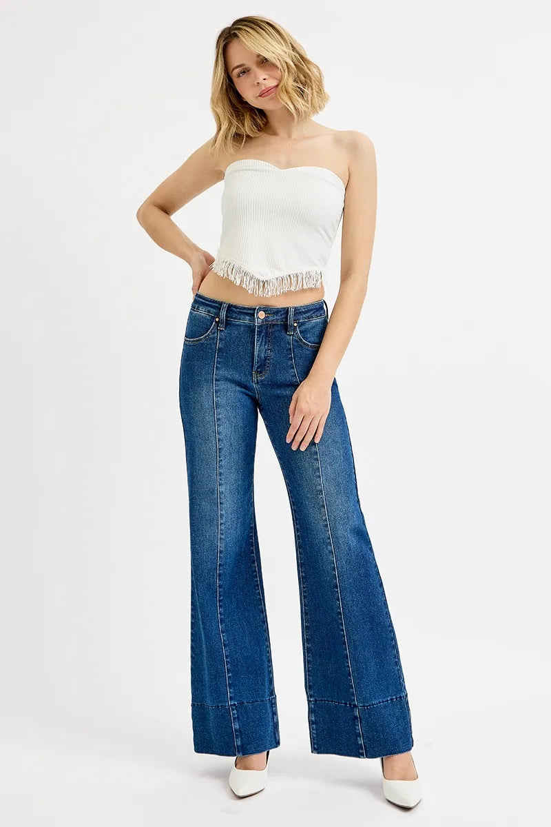 RISEN Full Size Tummy Control Mid Rise Ankle Wide Flare Jeans Plus Size on Simply Obsessed