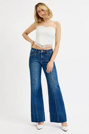 RISEN Full Size Tummy Control Mid Rise Ankle Wide Flare Jeans Plus Size on Simply Obsessed