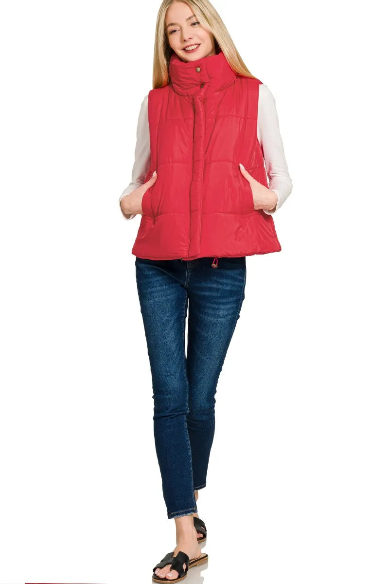 ZENANA High Neck Zip-Up Vest Coat on Simply Obsessed