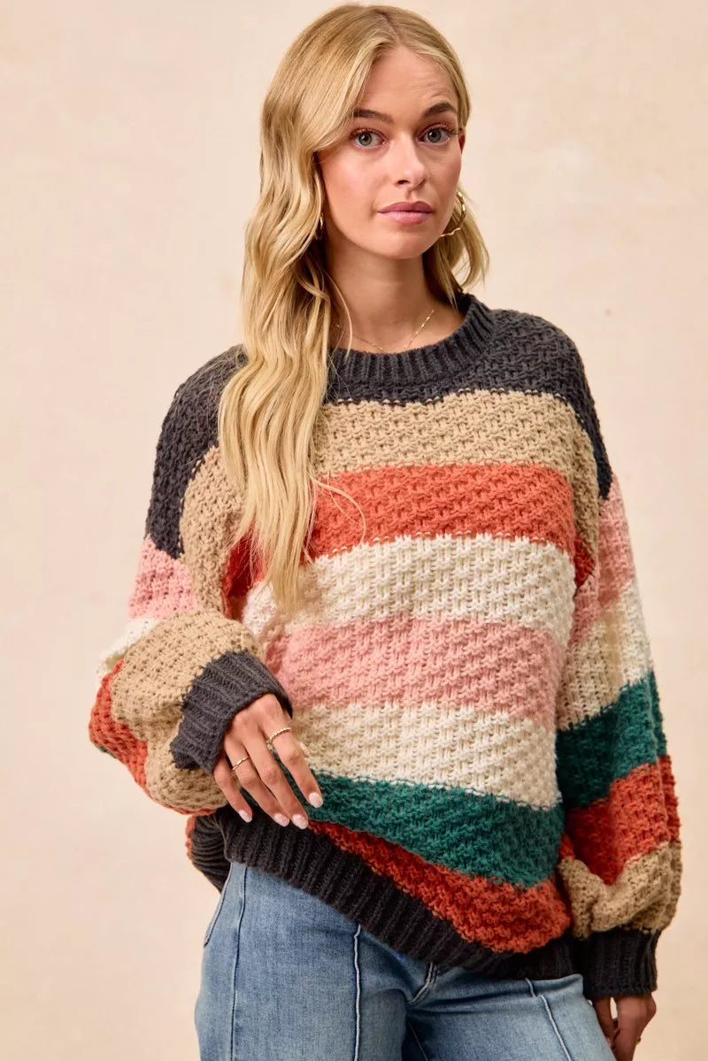 BiBi Stripes Color Block Chunky Sweater on Simply Obsessed