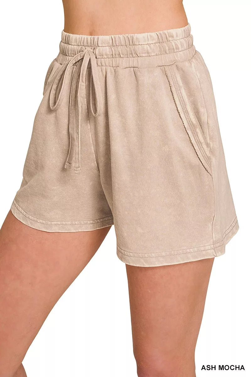 ZENANA French Terry Acid Washed Relaxed Top & Short Set on Simply Obsessed