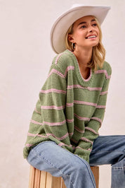 BIBI Striped Long Sleeve Sweater on Simply Obsessed