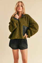 Aemi + Co Collared Neck Zip Up Sherpa Jacket on Simply Obsessed