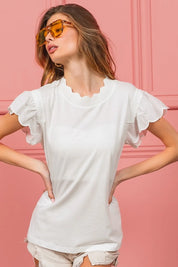 BIBI Scallop Edged Lace Trim Top on Simply Obsessed