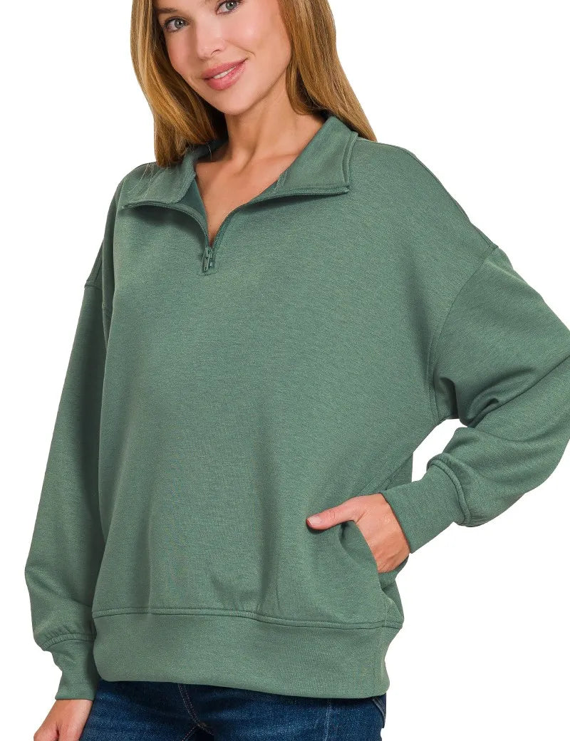 Zenana Scuba Quarter-Zip Sweatshirt on Simply Obsessed