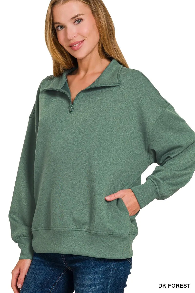 Zenana Scuba Quarter-Zip Sweatshirt on Simply Obsessed