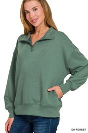 Zenana Scuba Quarter-Zip Sweatshirt on Simply Obsessed