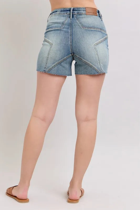 JUDY BLUE Full Size High Waist Star Seam Detail Denim Shorts Plus Size on Simply Obsessed