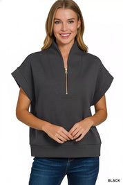 Zenana Scuba High Neck Half Zip Top on Simply Obsessed