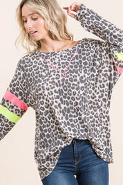 BiBi Leopard Thermal Top with Contrast Color Block on Simply Obsessed