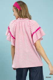 UMGEE Gingham Lace Trim Top on Simply Obsessed