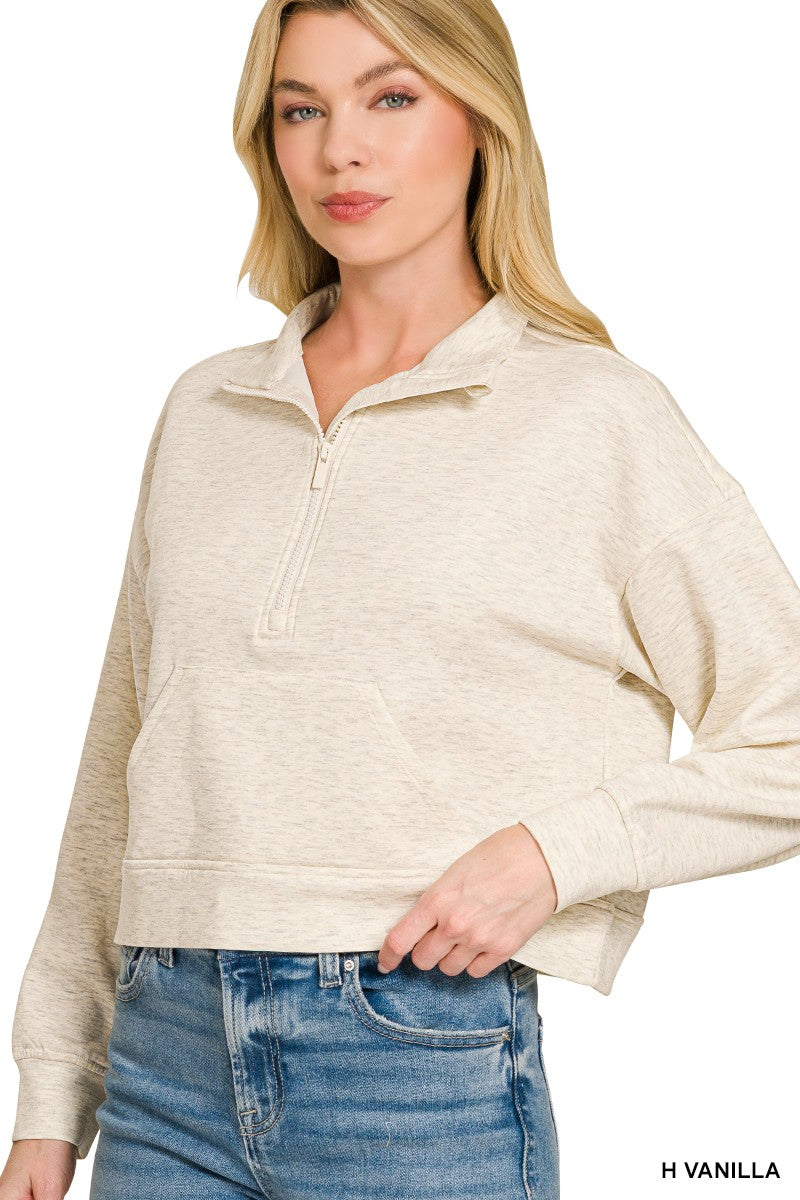 ZENANA Scuba Half Zip Pullover With Kangaroo Pockets on Simply Obsessed