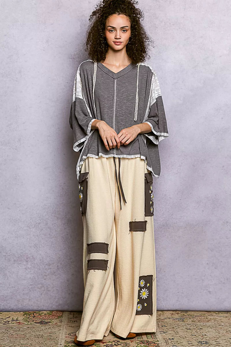 POL Short Sleeve Hoodie Top with Lace Detail on Simply Obsessed