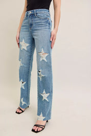 JUDY BLUE Full Size High Waist Rigid Magic Star Shaped Destroy 90's Straight Jeans Plus Size on Simply Obsessed