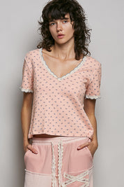 POL Floral V-Neck Short Sleeve Rib T-Shirt on Simply Obsessed