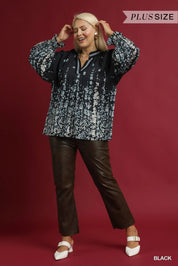 Umgee Full Size Floral Vine Print Blouse with Balloon Sleeves Plus Size on Simply Obsessed