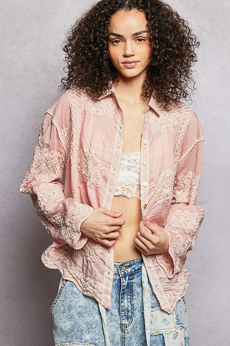 POL Embroidery Button Down Long Sleeve Shirt on Simply Obsessed