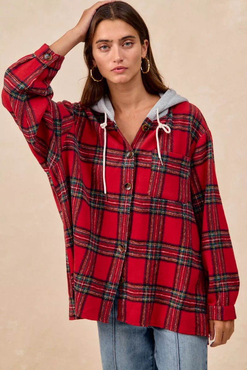 BIBI Brushed Plaid Hooded Jacket on Simply Obsessed