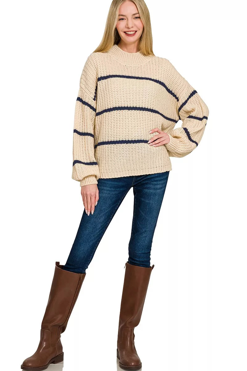 ZENANA Oversize Striped Sweater on Simply Obsessed