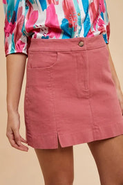 Annie Wear Comfort Stretch Cotton Slit Detailed Mini Skirt on Simply Obsessed