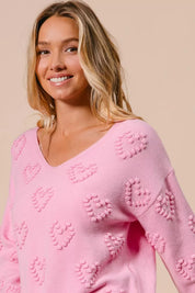 BiBi Valentines Heart Pompom V Neck Knit Top on Simply Obsessed