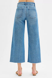 RISEN Tummy Control Mid Rise Crop Wide Front Slit Jeans on Simply Obsessed