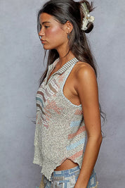 POL Striped Collar Sweater Vest with Star Patch on Simply Obsessed