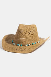 LA FINDS Turquoise and Shell Star Beads Strap Western Straw Hat on Simply Obsessed